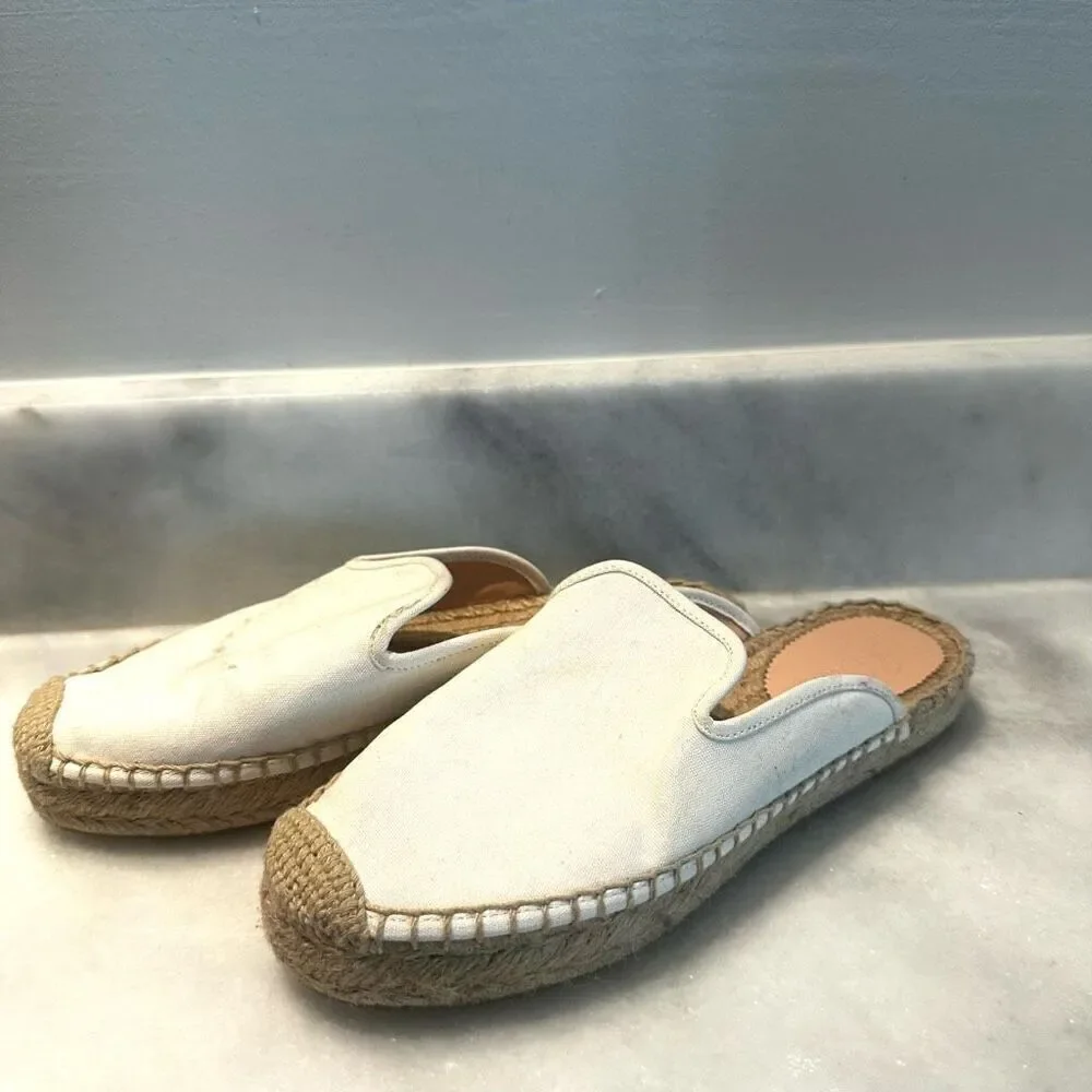 J. Crew Canvas Jute Sole Notched Espadrille Slip-on Mules Ivory White Size 7.5
